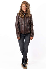 Women's leather jacket Bagryana Brown