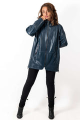 Women's leather jacket Zarena Blue Petrol