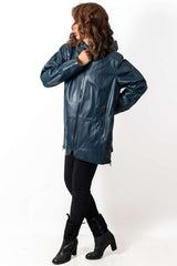 Women's leather jacket Zarena Blue Petrol