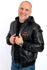 Men's leather bomber jacket Alexander with hood