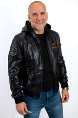 Men's leather bomber jacket Alexander with hood