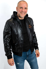 Men's leather bomber jacket Alexander with hood