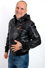 Men's leather bomber jacket Alexander with hood