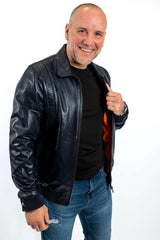 Men's leather bomber jacket Leo Blue