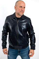 Men's leather bomber jacket Leo Blue