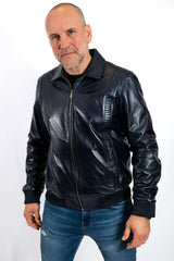 Men's leather bomber jacket Leo Blue
