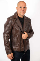 Men's leather jacket Borislav type Biker Brown