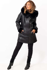 Women's exclusive lambskin coat Bisera with Fox