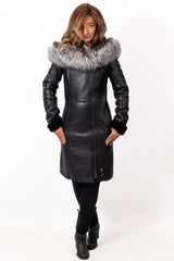 Women's exclusive lambskin coat Asena with Silver Fox