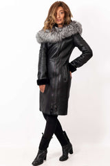 Women's exclusive lambskin coat Asena with Silver Fox
