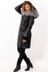 Women's exclusive lambskin coat Asena with Silver Fox