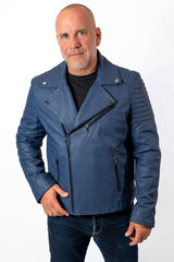 Men's leather jacket Borislav type Biker Blue