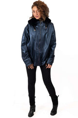 Women's leather coat Velizara Blue