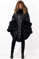 Women's leather cape Black Melange