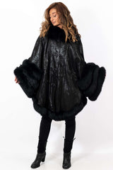 Women's leather cape Black Melange