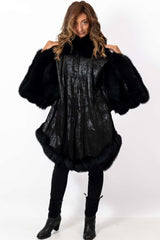 Women's leather cape Black Melange