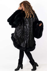 Women's leather cape Black Melange