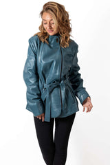 Women's leather jacket Vasilena Aquamarine