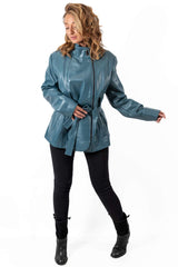 Women's leather jacket Vasilena Aquamarine