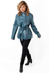 Women's leather jacket Vasilena Aquamarine