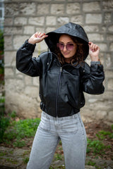 Women's leather jacket Ali with Hood
