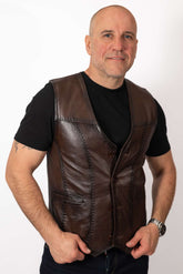 Men's leather vest Brown