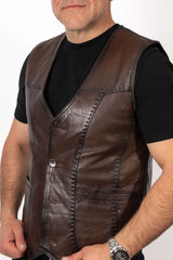 Men's leather vest Brown