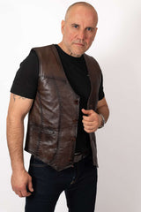 Men's leather vest Brown