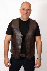 Men's leather vest Brown