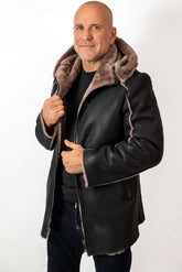 Men's leather coat Antoan with hood