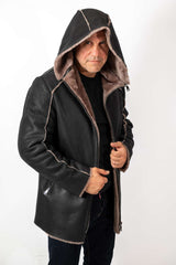 Men's leather coat Antoan with hood