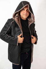 Men's leather coat Antoan with hood