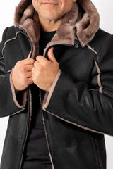 Men's leather coat Antoan with hood