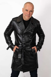 Men's leather long jacket