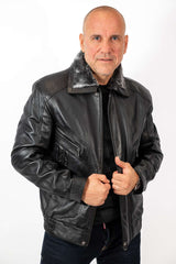 Men's Leather Winter Jacket Steven Black