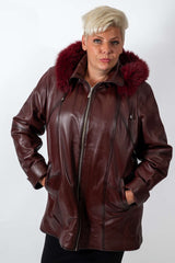 Women's winter leather jacket Siana Bordo