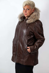 Women's winter leather jacket Siana Brown