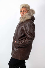 Women's winter leather jacket Siana Brown