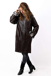 Women's leather coat Deya Double-Faced Brown