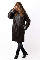 Women's leather coat Deya Double-Faced Brown