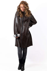 Women's leather coat Deya Double-Faced Brown