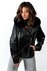 Women's leather jacket Deborah with fox