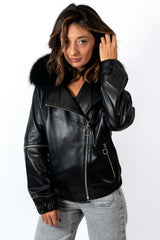 Women's leather jacket Deborah with fox