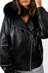 Women's leather jacket Deborah with fox
