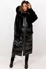 Women's exclusive long Parka coat with black fox fur