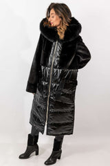 Women's exclusive long Parka coat with black fox fur