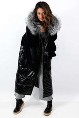 Women's exclusive long Parka coat with silver fox fur