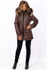 Women's winter leather jacket Daria Brown