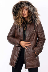 Women's winter leather jacket Daria Brown
