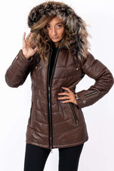 Women's winter leather jacket Daria Brown